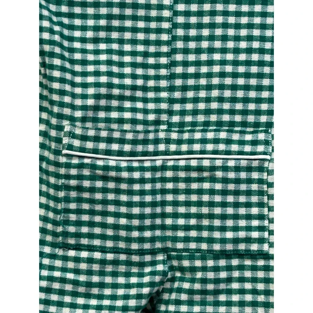Petite Plume Pajamas Unisex 3/6M Green Gingham One Piece Button Snap Romper